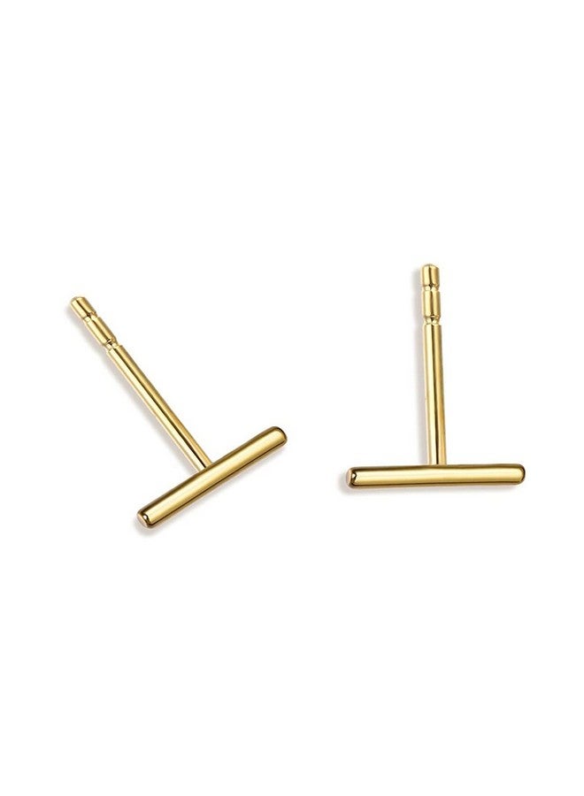 إس.ليف أقراط مرصعة بالسلاسل من الفضة الإسترلينية للنساء أقراط بار أقراط متدلية للنساء عصرية (H_Thin_Bar_Stud_Gold) - Image 1