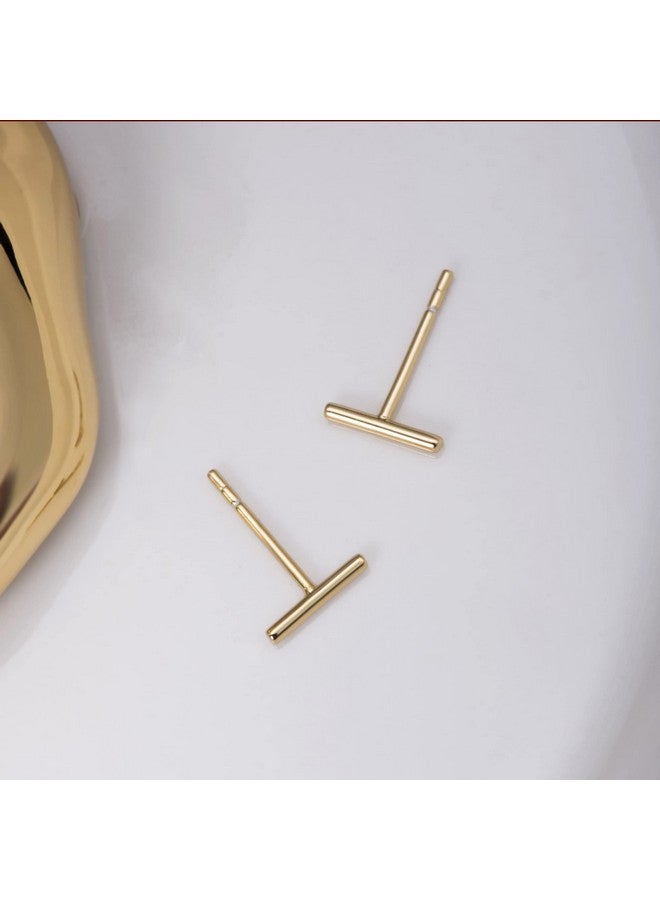 إس.ليف أقراط مرصعة بالسلاسل من الفضة الإسترلينية للنساء أقراط بار أقراط متدلية للنساء عصرية (H_Thin_Bar_Stud_Gold) - Image 4