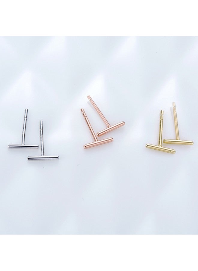 إس.ليف أقراط مرصعة بالسلاسل من الفضة الإسترلينية للنساء أقراط بار أقراط متدلية للنساء عصرية (H_Thin_Bar_Stud_Gold) - Image 5