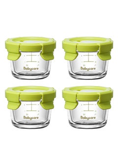 Babycare Babycare - Food Storage Container Glass Set, 4 Pcs, Green, BPA-Free, Non-Toxic, Leak-Proof, Airtight Lids, Safe for Babies, Microwave Safe, Durable Glass, Easy to Clean, Ideal for Storing Baby Food  - Image 1
