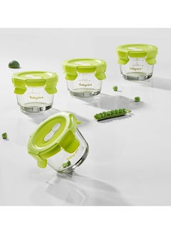 Babycare Babycare - Food Storage Container Glass Set, 4 Pcs, Green, BPA-Free, Non-Toxic, Leak-Proof, Airtight Lids, Safe for Babies, Microwave Safe, Durable Glass, Easy to Clean, Ideal for Storing Baby Food  - Image 2
