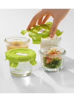 Babycare Babycare - Food Storage Container Glass Set, 4 Pcs, Green, BPA-Free, Non-Toxic, Leak-Proof, Airtight Lids, Safe for Babies, Microwave Safe, Durable Glass, Easy to Clean, Ideal for Storing Baby Food  - Image 3