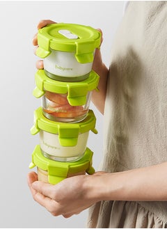 Babycare Babycare - Food Storage Container Glass Set, 4 Pcs, Green, BPA-Free, Non-Toxic, Leak-Proof, Airtight Lids, Safe for Babies, Microwave Safe, Durable Glass, Easy to Clean, Ideal for Storing Baby Food  - Image 4
