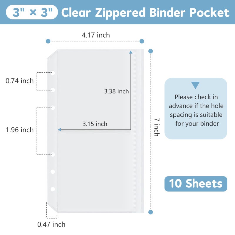 Dajino 10 Pack Multi-Compartment Zippered Clear Binder Pocket Sleeves for 6 Ring A6 Binder - Divided Zipper Pouch Money Cash Saving Budget Binder Insert Refill Card Page Protectors Loose Leaf Bags (2-Pocket) - Image 2