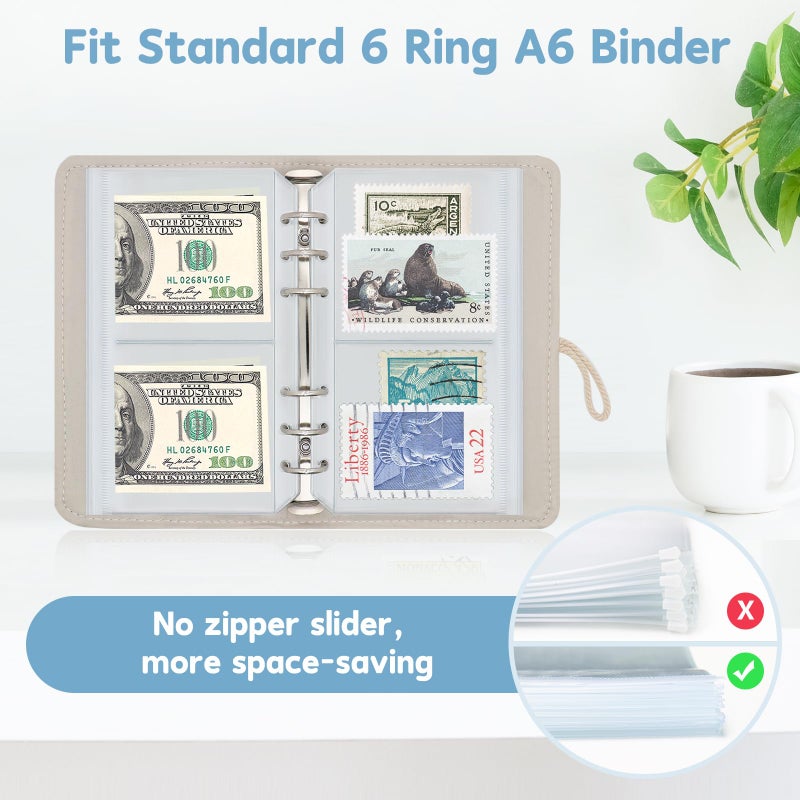 Dajino 10 Pack Multi-Compartment Zippered Clear Binder Pocket Sleeves for 6 Ring A6 Binder - Divided Zipper Pouch Money Cash Saving Budget Binder Insert Refill Card Page Protectors Loose Leaf Bags (2-Pocket) - Image 3