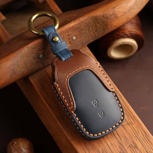 Keyzone Dual Leather Key Cover for Toyota Innova Crysta, Innova HyCross, Hilux 2 Button smart Key (Blue-Brown) - Image 5