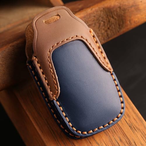 Keyzone Dual Leather Key Cover for Toyota Innova Crysta, Innova HyCross, Hilux 2 Button smart Key (Blue-Brown) - Image 4