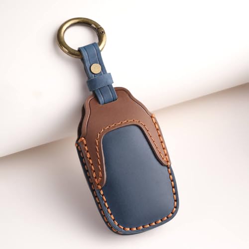 Keyzone Dual Leather Key Cover for Toyota Innova Crysta, Innova HyCross, Hilux 2 Button smart Key (Blue-Brown) - Image 2