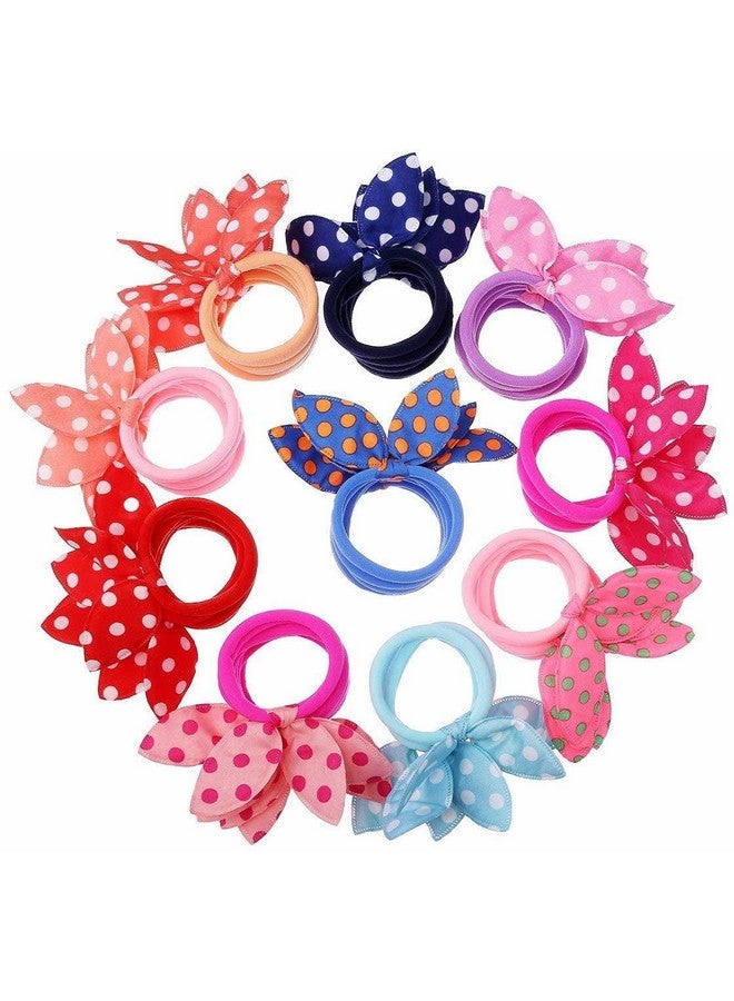 Blubby Rabbit Ears with Polka Dots Scrunchie Hair Rope Bows Hair Tie Elastic Ponytail Holder Bands - Hair Accessories For Girls, 24 Pieces, Random Colors