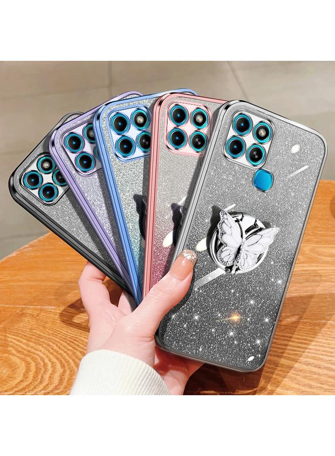 S-TOP Case For Infinix Smart 6 Plated Gradient Glitter Butterfly Holder TPU Phone Case - Image 2