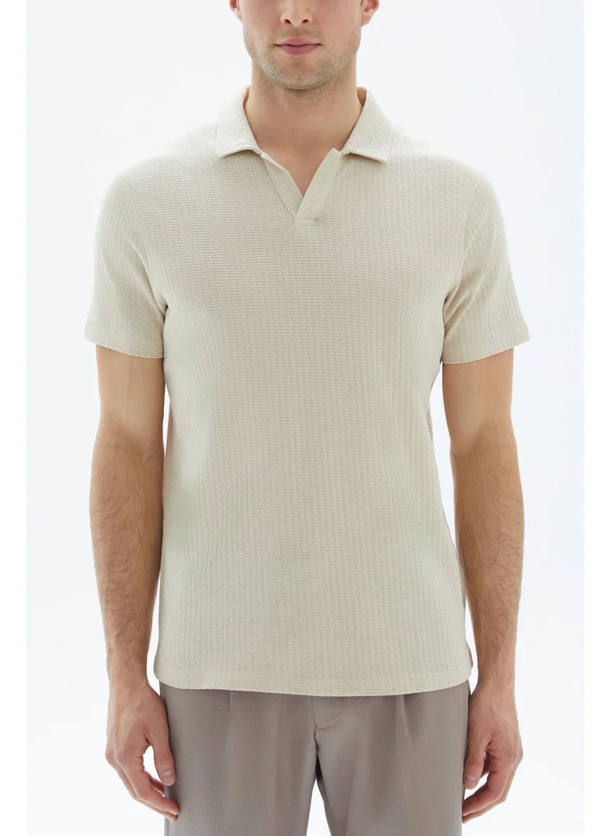 وي كرييت Beige V-neck Polo Shirt By WECRE8