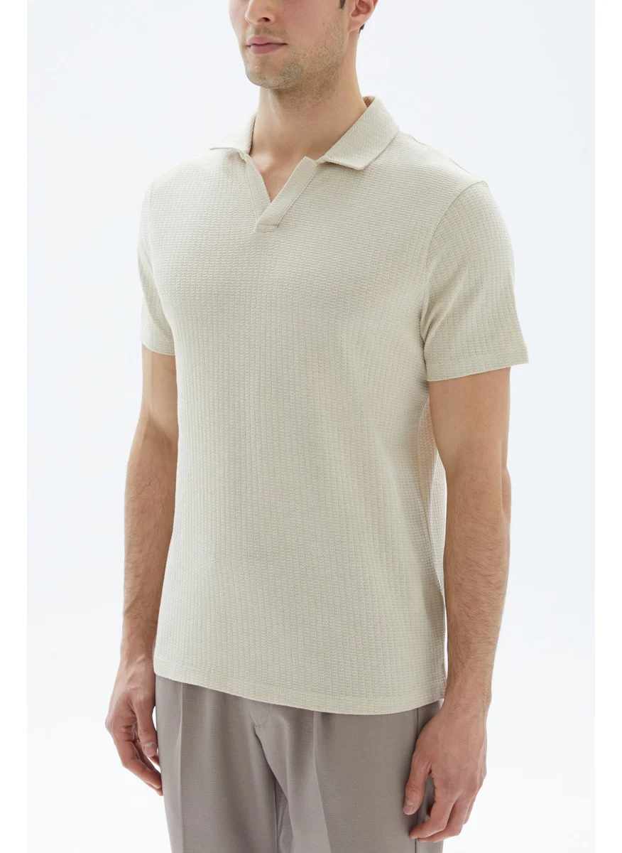 وي كرييت Beige V-neck Polo Shirt By WECRE8