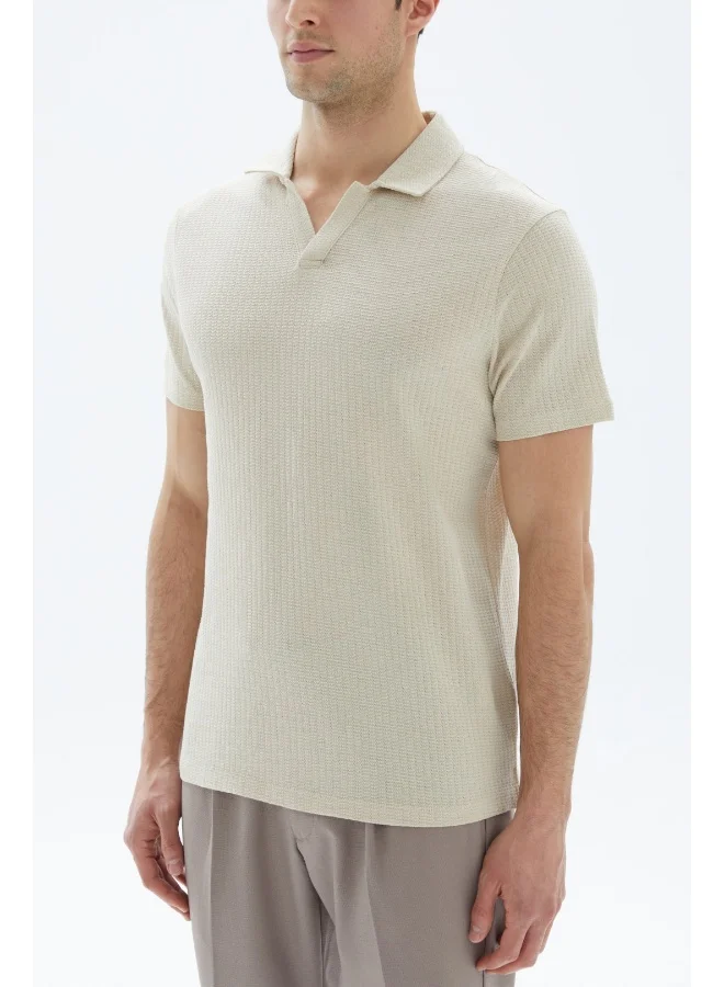 Wecre8 Beige V-neck Polo Shirt