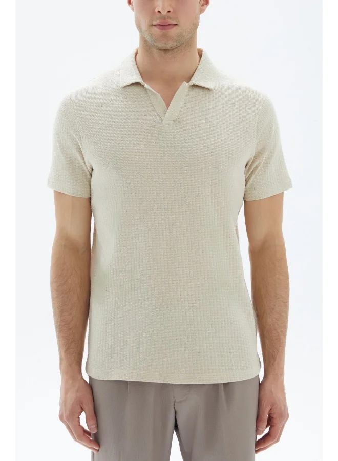 Wecre8 Beige V-neck Polo Shirt
