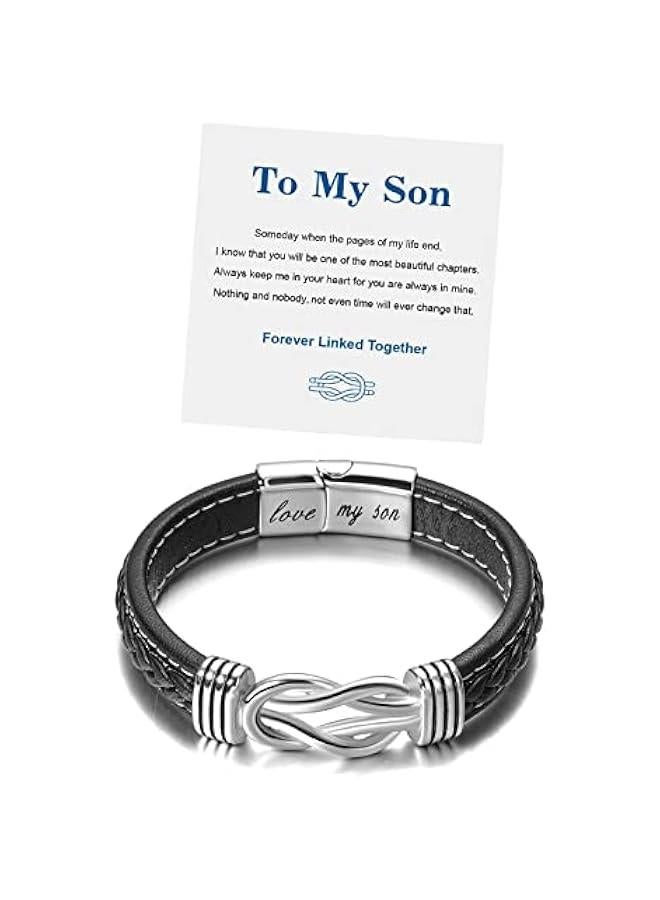 Arabest To My Son/Grandson Leather Bracelet-I Will Always Be With You Braided Bracelet for Men Boys Stainless Steel Inspirational Bracelet Handmade Braided Rope Bangle Wristband Leather Bracelet - Image 1
