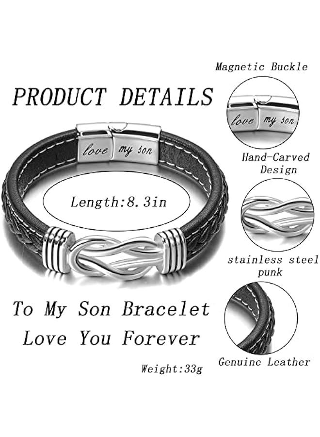 Arabest To My Son/Grandson Leather Bracelet-I Will Always Be With You Braided Bracelet for Men Boys Stainless Steel Inspirational Bracelet Handmade Braided Rope Bangle Wristband Leather Bracelet - Image 2