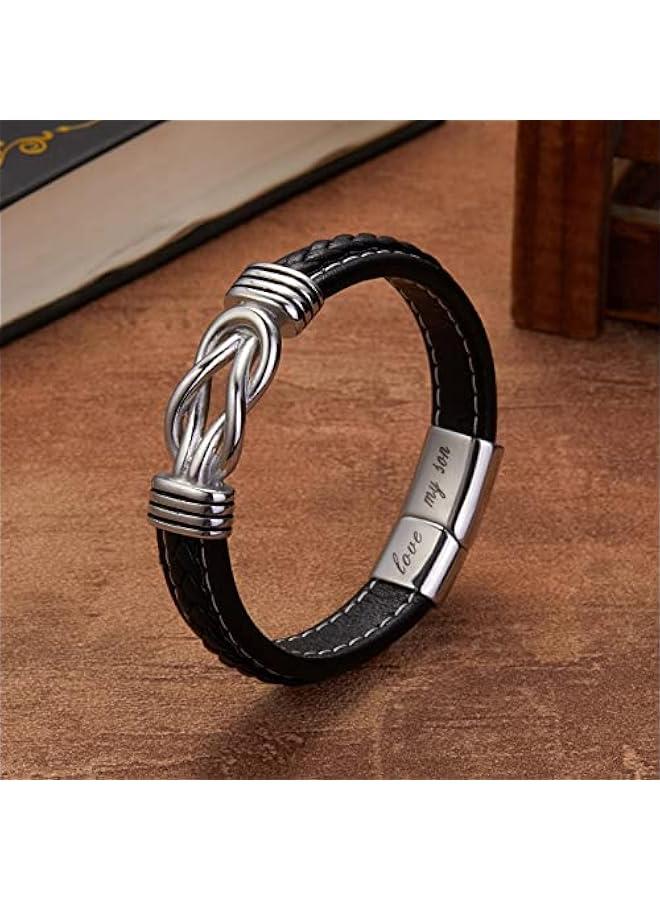 Arabest To My Son/Grandson Leather Bracelet-I Will Always Be With You Braided Bracelet for Men Boys Stainless Steel Inspirational Bracelet Handmade Braided Rope Bangle Wristband Leather Bracelet - Image 3