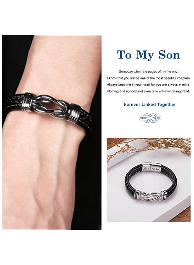 Arabest To My Son/Grandson Leather Bracelet-I Will Always Be With You Braided Bracelet for Men Boys Stainless Steel Inspirational Bracelet Handmade Braided Rope Bangle Wristband Leather Bracelet - Image 4