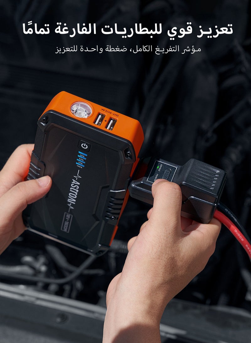 AstroAI AstroAI S8 1500A Car Jump Starter Battery , 37WH 12V Car Jumper Starter Battery Pack for Up to 6.0L Gas & 3.0L Diesel Engines, 12V Portable Jump Box with 3 Modes Flashlight and Jumper Cable (Orange) from USA  - Image 3