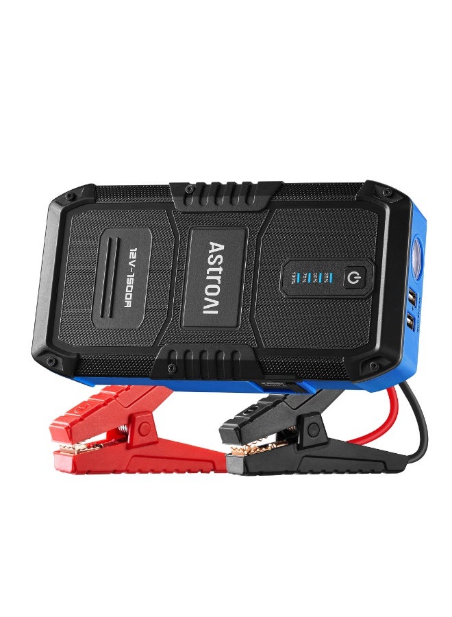 AstroAI V8 Car Jump Starter Battery , 12800 mAh Power bank 37WH 12V Car Jumper Starter Battery Pack for Up to 6.0L Gas & 3.0L Diesel Engines, 12V Portable Jump Box with 3 Modes Flashlight and Jumper Cable from USA for Gifts - Image 1