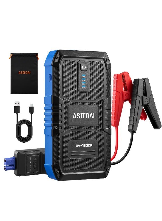 AstroAI V8 Car Jump Starter Battery , 12800 mAh Power bank 37WH 12V Car Jumper Starter Battery Pack for Up to 6.0L Gas & 3.0L Diesel Engines, 12V Portable Jump Box with 3 Modes Flashlight and Jumper Cable from USA for Gifts - Image 2