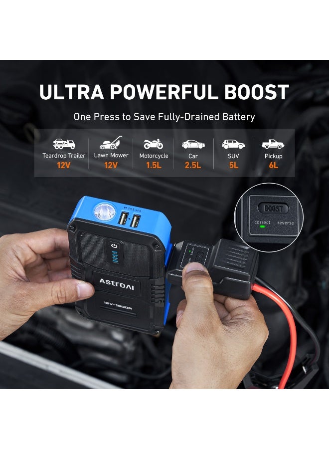 AstroAI V8 Car Jump Starter Battery for All Passenger Car 1500A 12800 mAh Power bank 37WH 12V Car Jumper Starter Battery Pack for Up to 6.0L Gas & 3.0L Diesel Engines, 12V Portable Jump Box with 3 Modes Emergency Light and Jumper Cable from USA for Gifts - Image 3