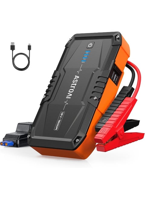 AstroAI S8 18000MAH 1500A Car Jump Starter Battery , 37WH 12V Car Jumper Starter Battery Pack for Up to 6.0L Gas & 3.0L Diesel Engines, 12V Portable Jump Box with 3 Modes Flashlight and Jumper Cable (Orange) from USA