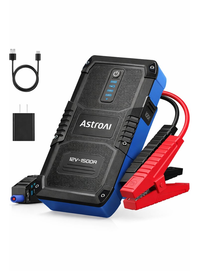 AstroAI V8 Car Jump Starter Battery for All Passenger Car 1500A 12800 mAh Power bank 37WH 12V Car Jumper Starter Battery Pack for Up to 6.0L Gas & 3.0L Diesel Engines, 12V Portable Jump Box with 3 Modes Emergency Light and Jumper Cable from USA for Gifts - Image 1