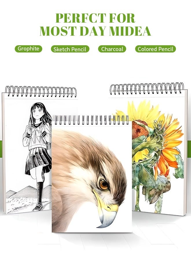 100 Sheets SketchBook, Sketch Pad with Metal Coil Binding, Easy to Tear 100g/68lb Sketch Paper, Suitable for Colored and Graphite Pencils, Charcoal, Oil Pastels - Image 5