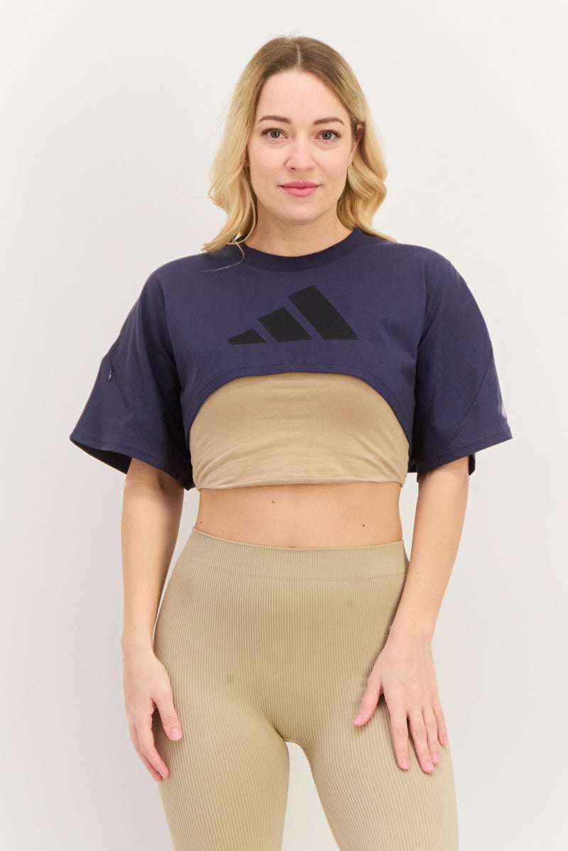 Adidas Women Sportswear Fit Short Sleeves Outdoor Top, Navy - Image 1