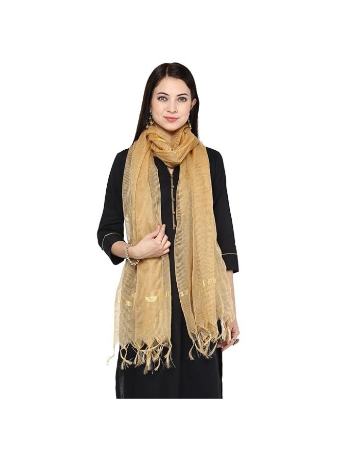 بازار دوباتا شال نسائي من الحرير الصناعي الذهبي بنقشة مربعات من دوباتا بازار - Image 1