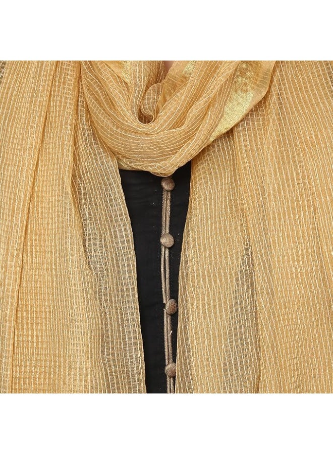 بازار دوباتا شال نسائي من الحرير الصناعي الذهبي بنقشة مربعات من دوباتا بازار - Image 3