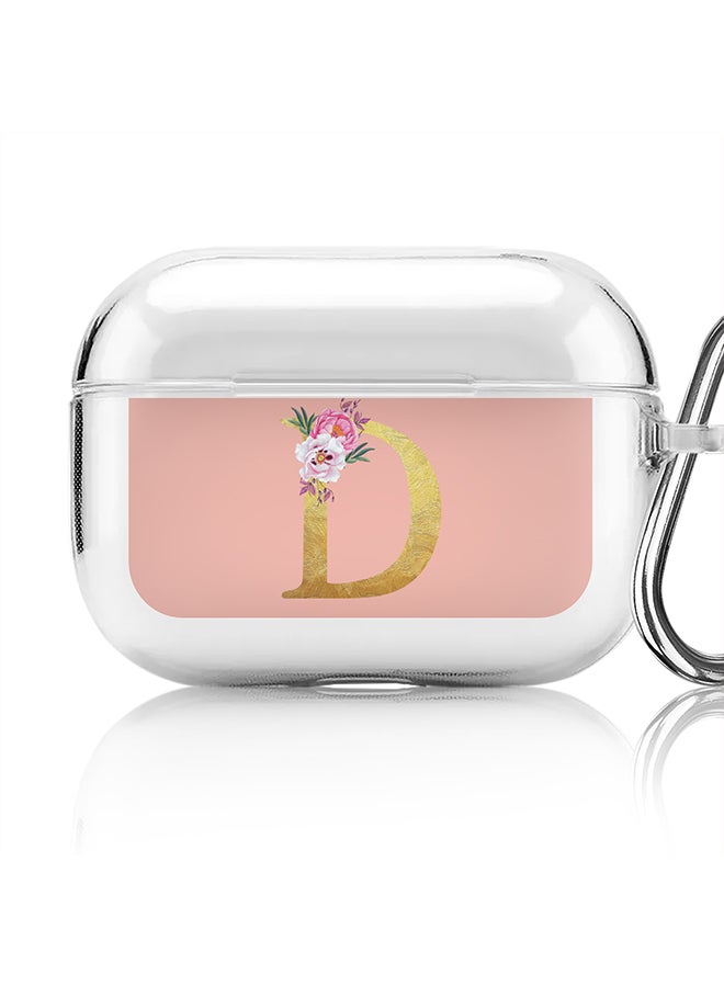 Stylizedd Classic Clear printed Case for Apple Airpods Pro Soft TPU Gel Thin Transparent Flexible Cover - Custom Monogram Initial Letter Floral Pattern Alphabet - D (Rose Pink ) - Image 1
