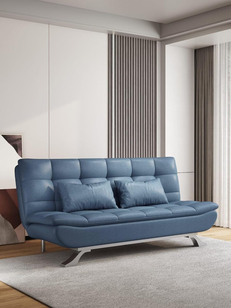 Harmony Home Premium Leather Sofa  Bed – Convertible Sleeper Couch with 2 Plush Cushions, Space-Saving Modern Design & Sturdy Metal Legs, Multi-Functional for Living Room & Guest Space - Blue - Image 2