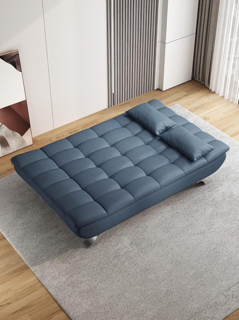 Harmony Home Premium Leather Sofa  Bed – Convertible Sleeper Couch with 2 Plush Cushions, Space-Saving Modern Design & Sturdy Metal Legs, Multi-Functional for Living Room & Guest Space - Blue - Image 3
