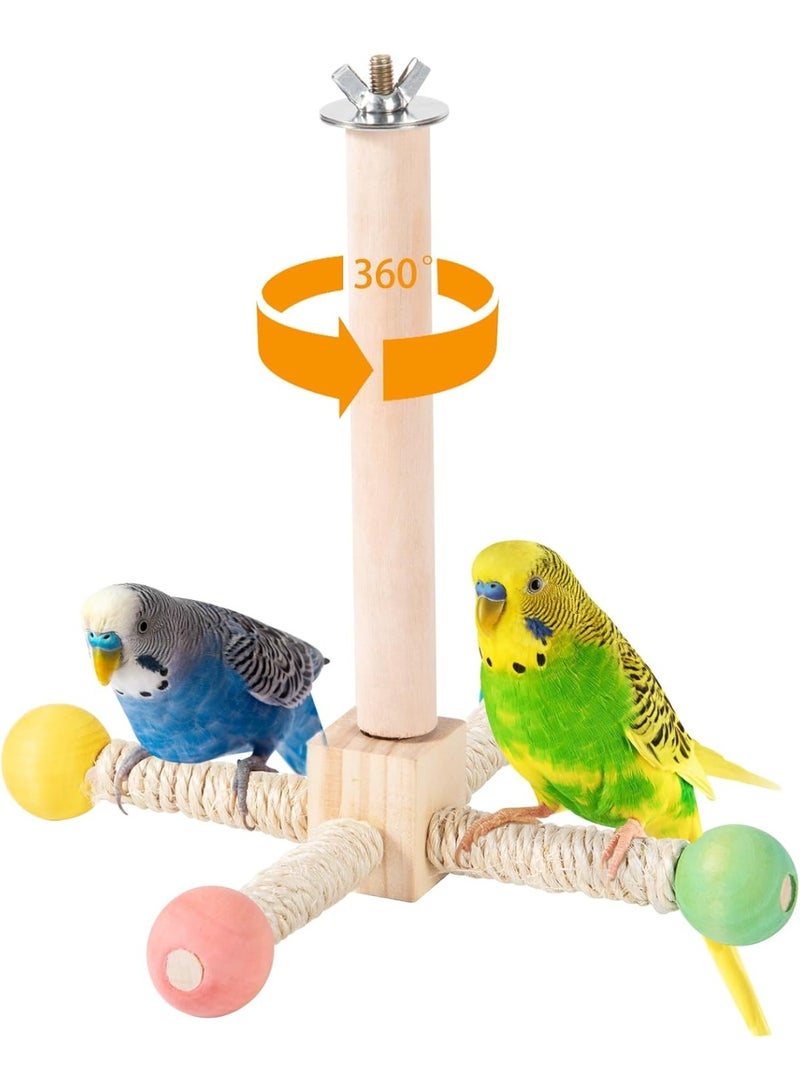 SUNSAR Rotating Bird Perches Toy, Wooden Parrot Swing Playing Gym Exercise Stand Cage Accessories Grinding Climbing Standing Perch for Cockatiels,Parakeet,Small Birds - Image 1