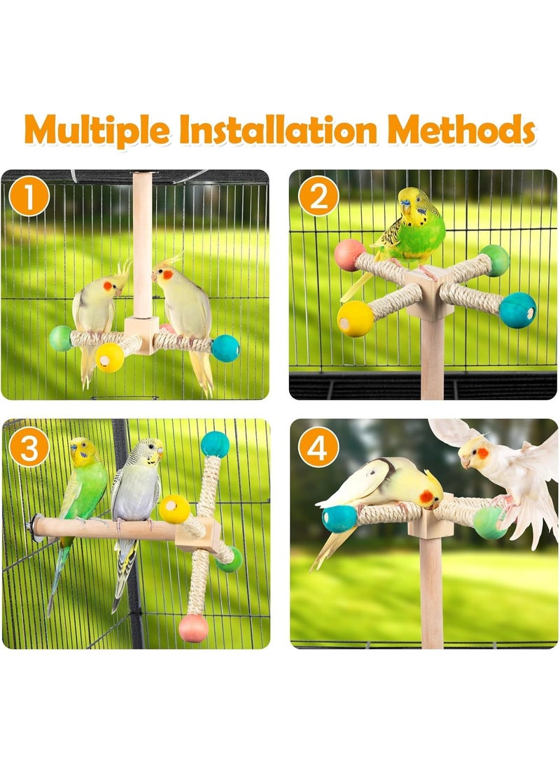 SUNSAR Rotating Bird Perches Toy, Wooden Parrot Swing Playing Gym Exercise Stand Cage Accessories Grinding Climbing Standing Perch for Cockatiels,Parakeet,Small Birds - Image 5
