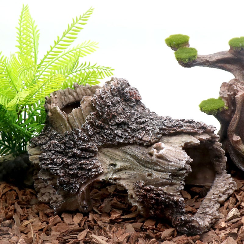 relaqcc Tree Trunk Cave Aquarium Decoration Reptile Cave Climb Hideout Hideaway, Betta Log Resin Wood House Fish Tank Decorations for Betta Fish, Shrimp, Lizards, Leopard Gecko - Image 2