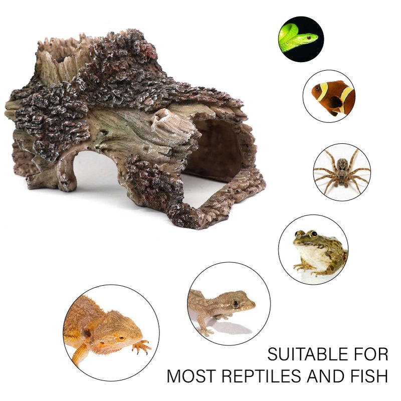 relaqcc Tree Trunk Cave Aquarium Decoration Reptile Cave Climb Hideout Hideaway, Betta Log Resin Wood House Fish Tank Decorations for Betta Fish, Shrimp, Lizards, Leopard Gecko - Image 3