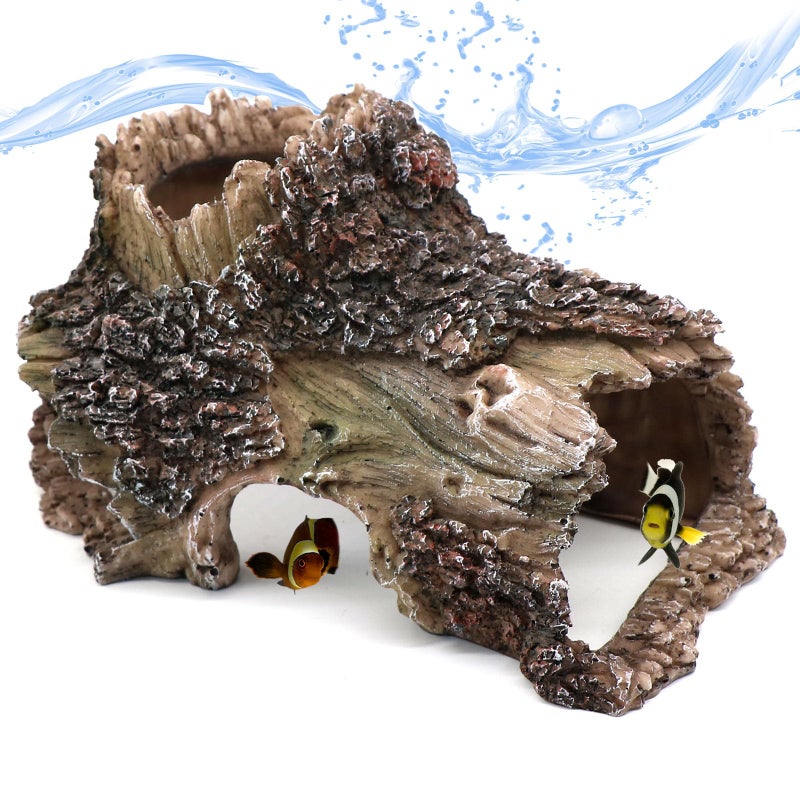 relaqcc Tree Trunk Cave Aquarium Decoration Reptile Cave Climb Hideout Hideaway, Betta Log Resin Wood House Fish Tank Decorations for Betta Fish, Shrimp, Lizards, Leopard Gecko - Image 1