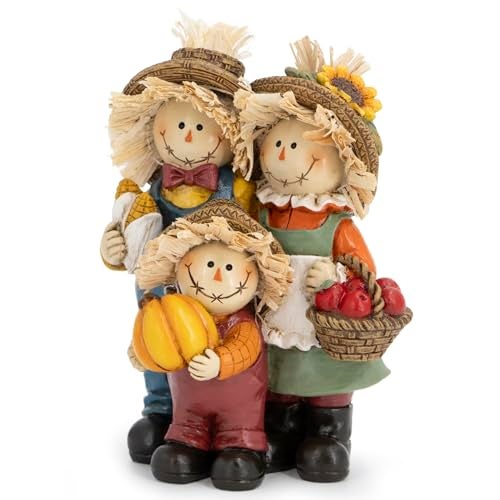 Hodao Thanksgiving Decorations for Table Resin Fall Thanksgiving Scarecrow Family Figurine with Pumpkin Corn Apple Basket Festive Gift for Autumn Home Decor - Image 3