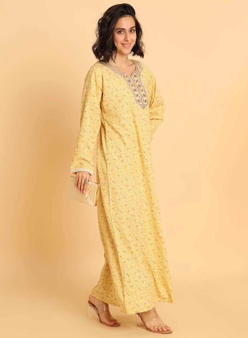 هانا آند سارا جلابية عربية تقليدية - أصفر فاتح مع تطريز مفصل - Image 5