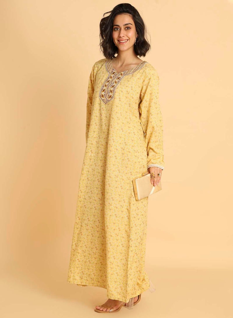 هانا آند سارا جلابية عربية تقليدية - أصفر فاتح مع تطريز مفصل - Image 4