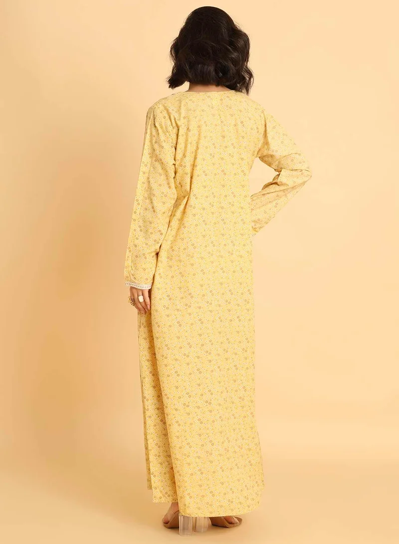HANA & SARA Traditional Arabic Jalabiya Dress - Bright Yellow with Detailed Embroidery