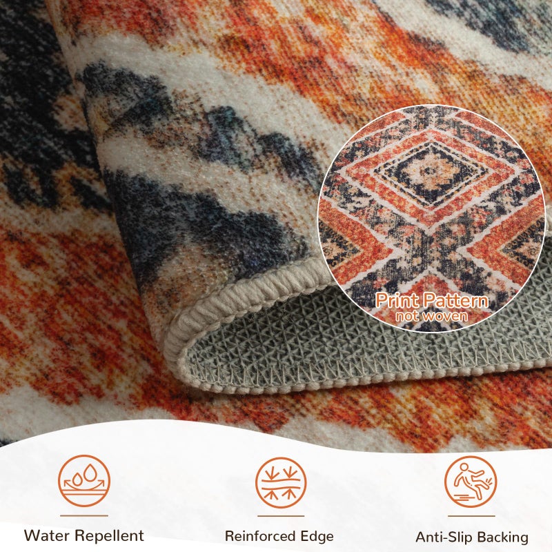 BESTSWEETIE Area Rug 5x7 Rug Machine Washable Non-Slip Low Pile Print Pattern Fall Rug for Living Room Bedroom Entryway Tribal Series -Orange/Brown - Image 4