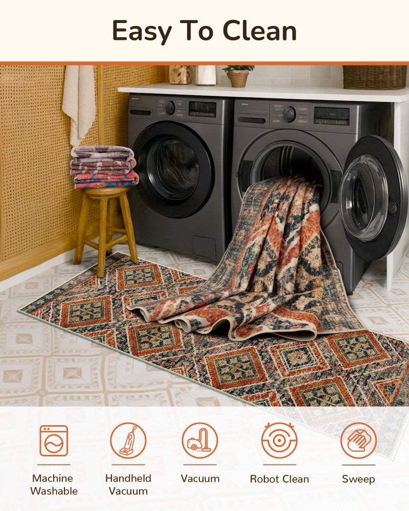 BESTSWEETIE Area Rug 5x7 Rug Machine Washable Non-Slip Low Pile Print Pattern Fall Rug for Living Room Bedroom Entryway Tribal Series -Orange/Brown - Image 3