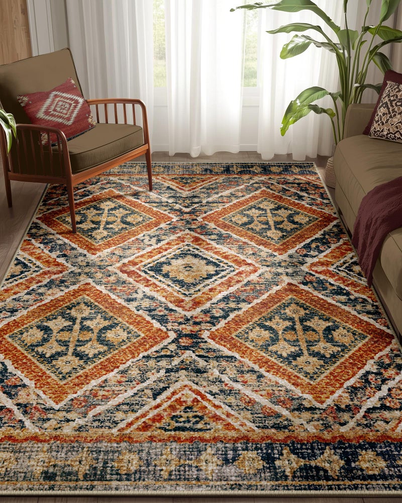BESTSWEETIE Area Rug 5x7 Rug Machine Washable Non-Slip Low Pile Print Pattern Fall Rug for Living Room Bedroom Entryway Tribal Series -Orange/Brown - Image 2