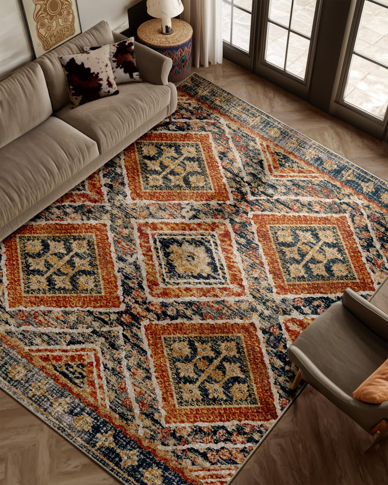 BESTSWEETIE Area Rug 5x7 Rug Machine Washable Non-Slip Low Pile Print Pattern Fall Rug for Living Room Bedroom Entryway Tribal Series -Orange/Brown - Image 1