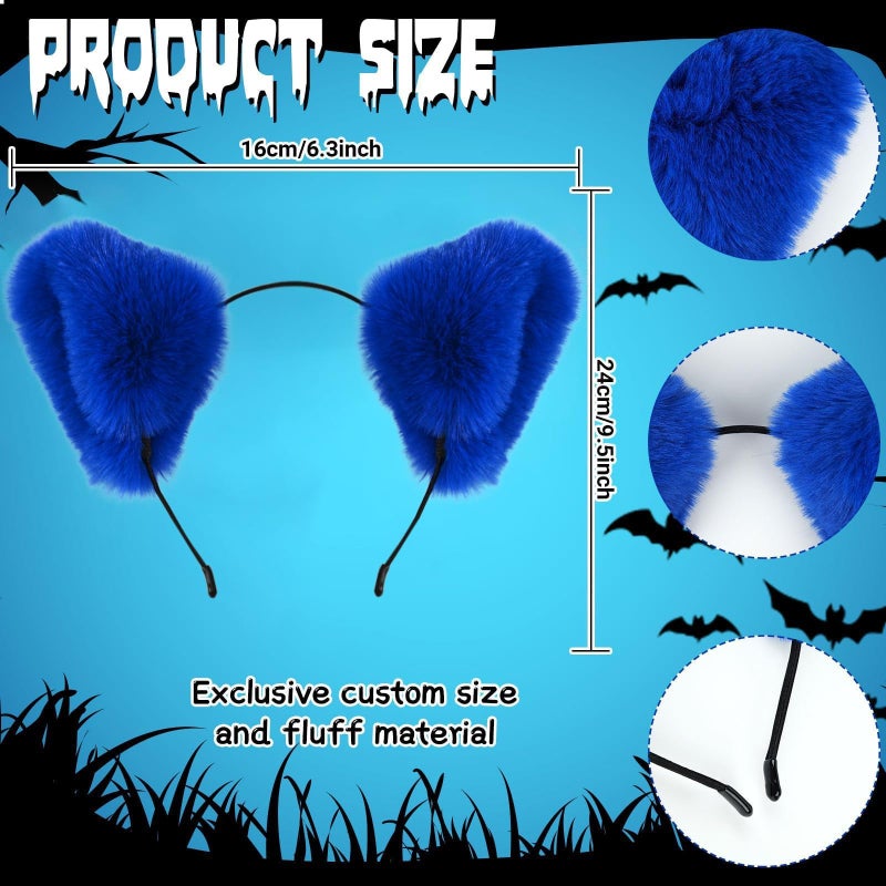 JcHrmers 6 Pcs Blue Cat Costume Include Headband,Tutu Skirt,Bowtie,Fur Tail,Sticker and Glasses for Women Halloween Party Dress Up (Kid) - Image 2