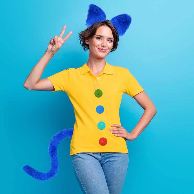 JcHrmers 6 Pcs Blue Cat Costume Include Headband,Tutu Skirt,Bowtie,Fur Tail,Sticker and Glasses for Women Halloween Party Dress Up (Kid) - Image 5